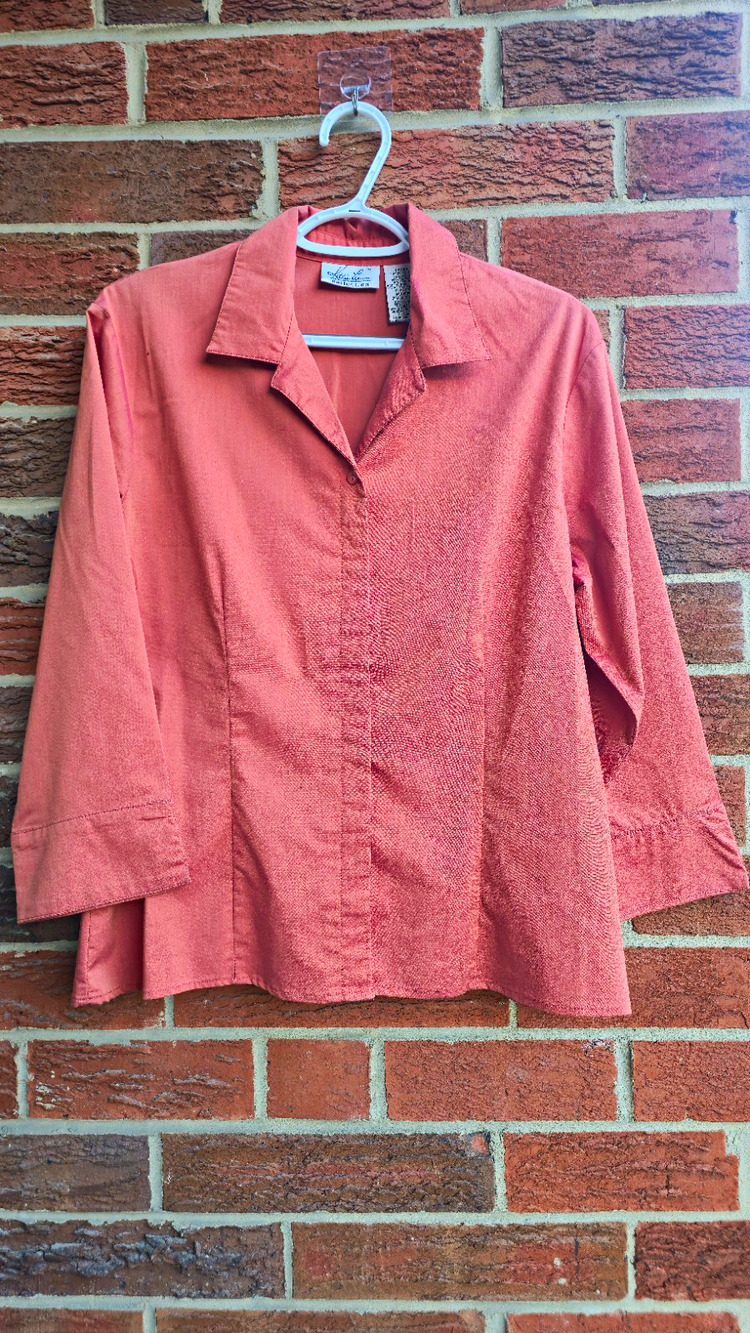 Kathie Lee Collection Vintage Women’s L Orange Rose Button-Up 3/4 Sleeve